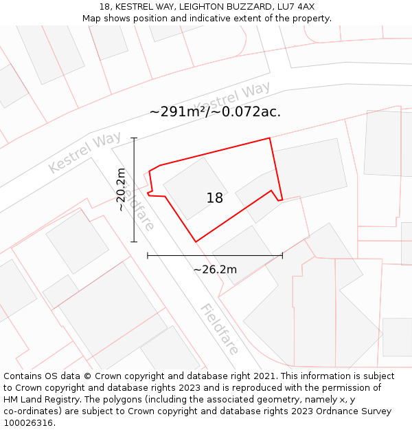 18, KESTREL WAY, LEIGHTON BUZZARD, LU7 4AX: Plot and title map