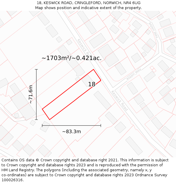 18, KESWICK ROAD, CRINGLEFORD, NORWICH, NR4 6UG: Plot and title map