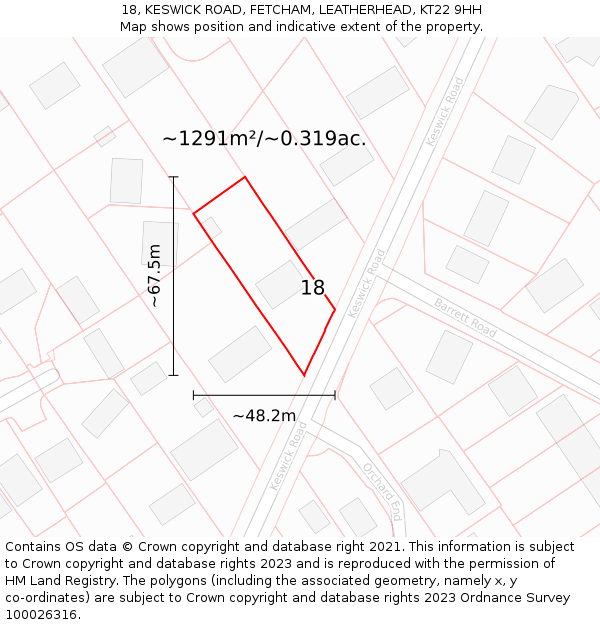 18, KESWICK ROAD, FETCHAM, LEATHERHEAD, KT22 9HH: Plot and title map