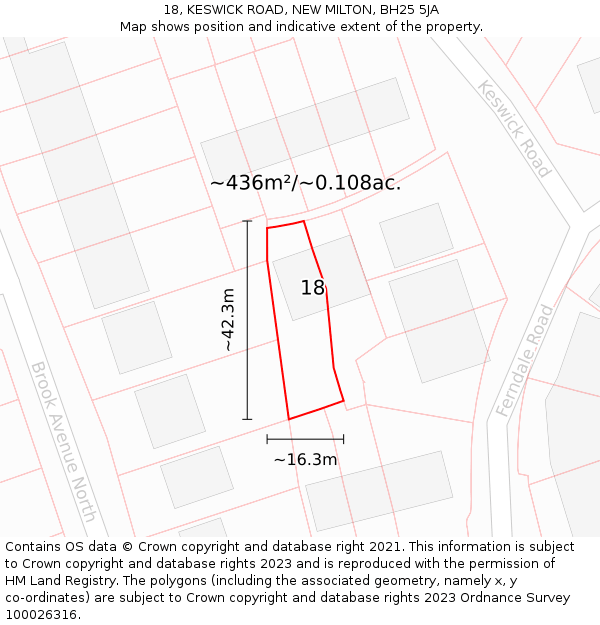 18, KESWICK ROAD, NEW MILTON, BH25 5JA: Plot and title map