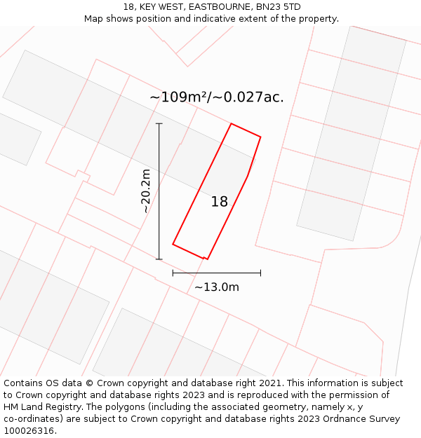 18, KEY WEST, EASTBOURNE, BN23 5TD: Plot and title map