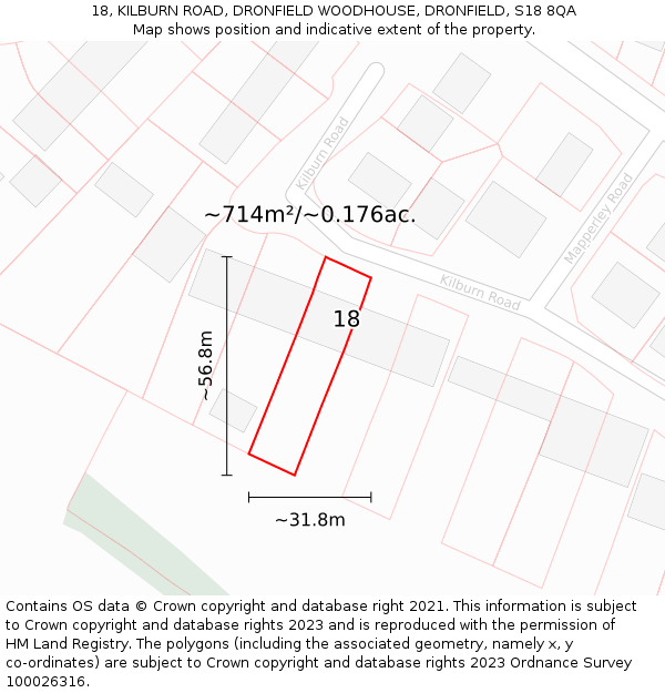 18, KILBURN ROAD, DRONFIELD WOODHOUSE, DRONFIELD, S18 8QA: Plot and title map