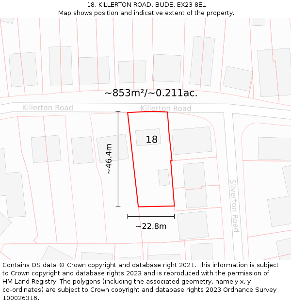 18, KILLERTON ROAD, BUDE, EX23 8EL: Plot and title map