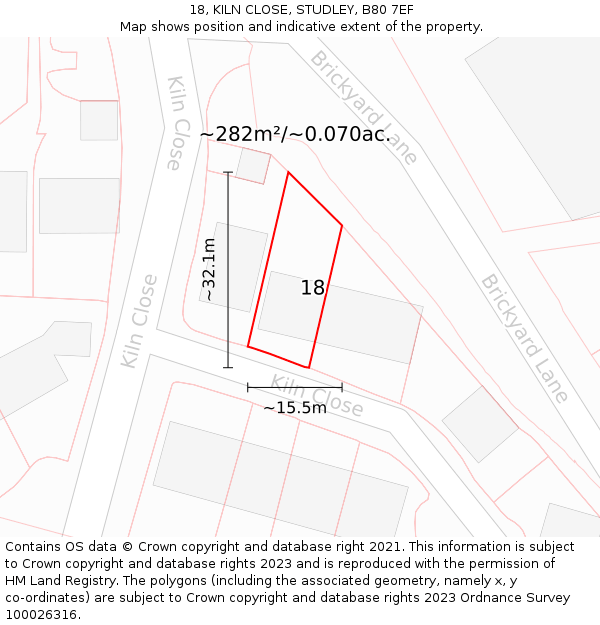 18, KILN CLOSE, STUDLEY, B80 7EF: Plot and title map