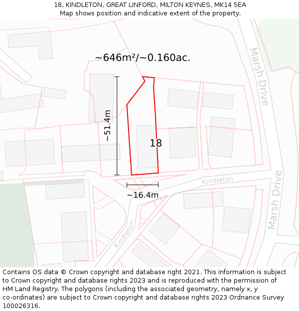 18, KINDLETON, GREAT LINFORD, MILTON KEYNES, MK14 5EA: Plot and title map