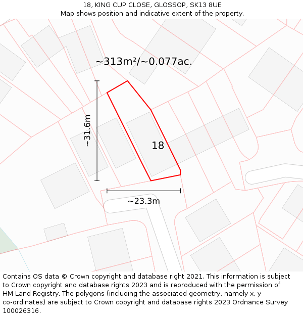 18, KING CUP CLOSE, GLOSSOP, SK13 8UE: Plot and title map