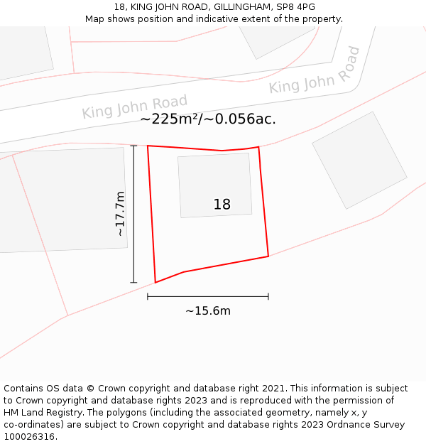 18, KING JOHN ROAD, GILLINGHAM, SP8 4PG: Plot and title map
