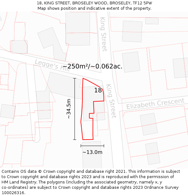 18, KING STREET, BROSELEY WOOD, BROSELEY, TF12 5PW: Plot and title map
