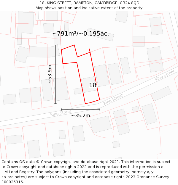 18, KING STREET, RAMPTON, CAMBRIDGE, CB24 8QD: Plot and title map