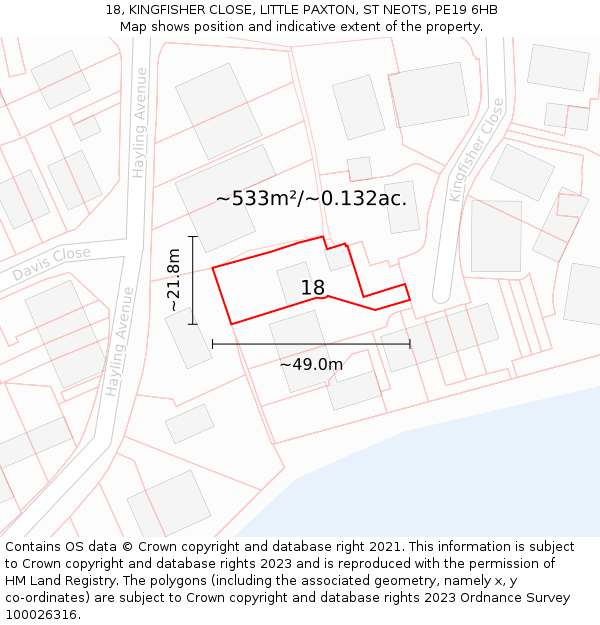 18, KINGFISHER CLOSE, LITTLE PAXTON, ST NEOTS, PE19 6HB: Plot and title map