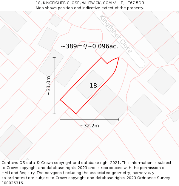 18, KINGFISHER CLOSE, WHITWICK, COALVILLE, LE67 5DB: Plot and title map