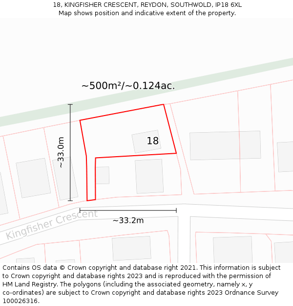 18, KINGFISHER CRESCENT, REYDON, SOUTHWOLD, IP18 6XL: Plot and title map