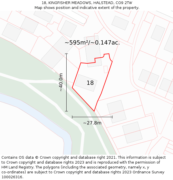 18, KINGFISHER MEADOWS, HALSTEAD, CO9 2TW: Plot and title map