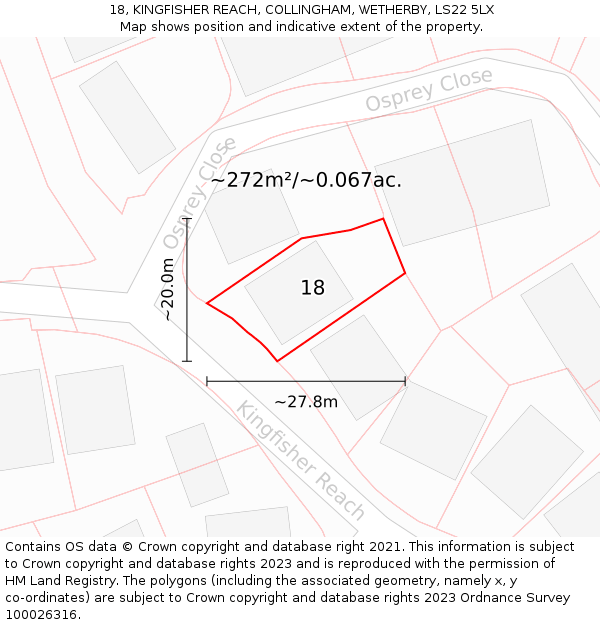 18, KINGFISHER REACH, COLLINGHAM, WETHERBY, LS22 5LX: Plot and title map