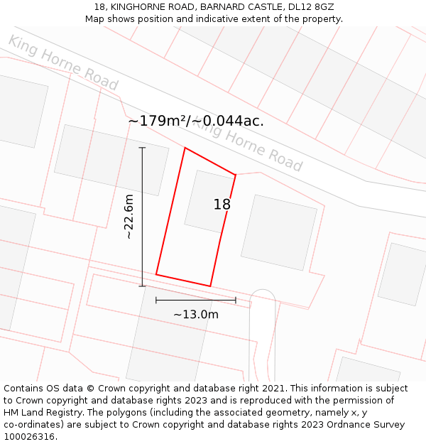 18, KINGHORNE ROAD, BARNARD CASTLE, DL12 8GZ: Plot and title map
