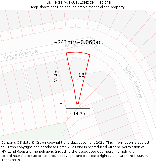 18, KINGS AVENUE, LONDON, N10 1PB: Plot and title map