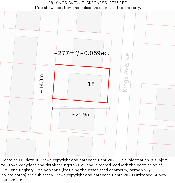 18, KINGS AVENUE, SKEGNESS, PE25 1RD: Plot and title map