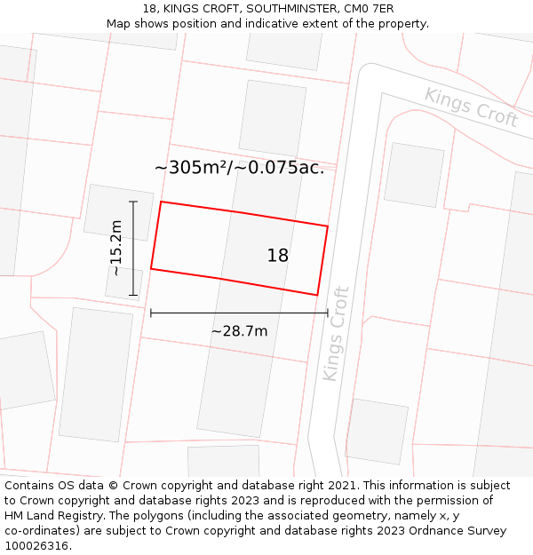 18, KINGS CROFT, SOUTHMINSTER, CM0 7ER: Plot and title map