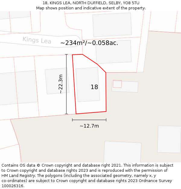 18, KINGS LEA, NORTH DUFFIELD, SELBY, YO8 5TU: Plot and title map