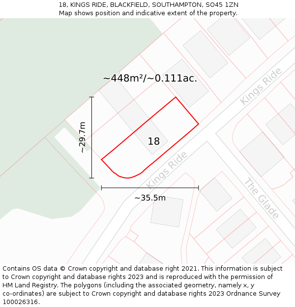 18, KINGS RIDE, BLACKFIELD, SOUTHAMPTON, SO45 1ZN: Plot and title map