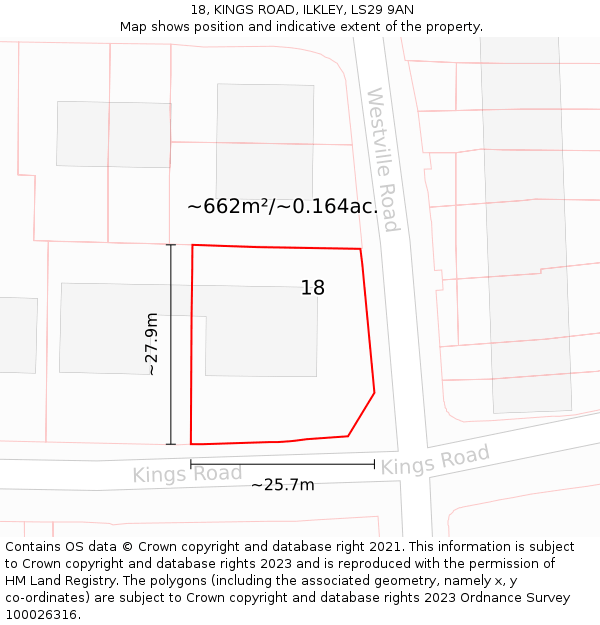 18, KINGS ROAD, ILKLEY, LS29 9AN: Plot and title map