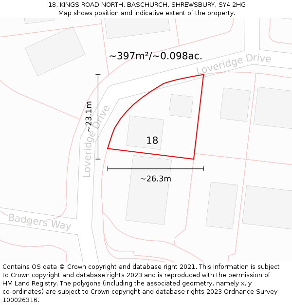18, KINGS ROAD NORTH, BASCHURCH, SHREWSBURY, SY4 2HG: Plot and title map