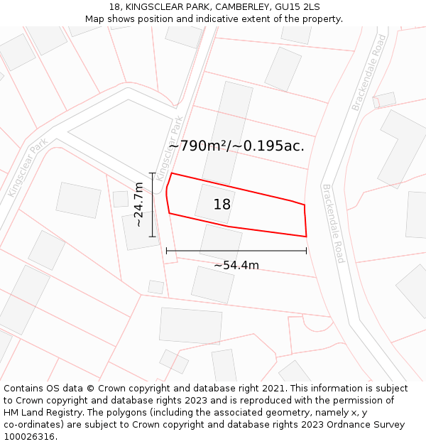 18, KINGSCLEAR PARK, CAMBERLEY, GU15 2LS: Plot and title map