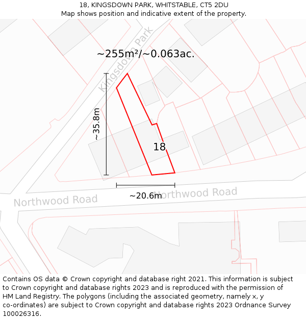 18, KINGSDOWN PARK, WHITSTABLE, CT5 2DU: Plot and title map