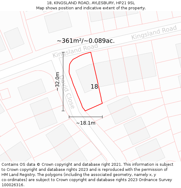 18, KINGSLAND ROAD, AYLESBURY, HP21 9SL: Plot and title map