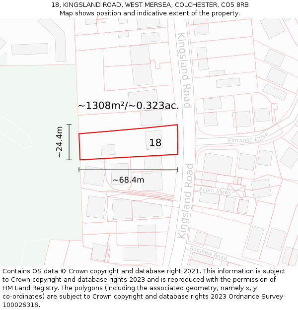 18, KINGSLAND ROAD, WEST MERSEA, COLCHESTER, CO5 8RB: Plot and title map