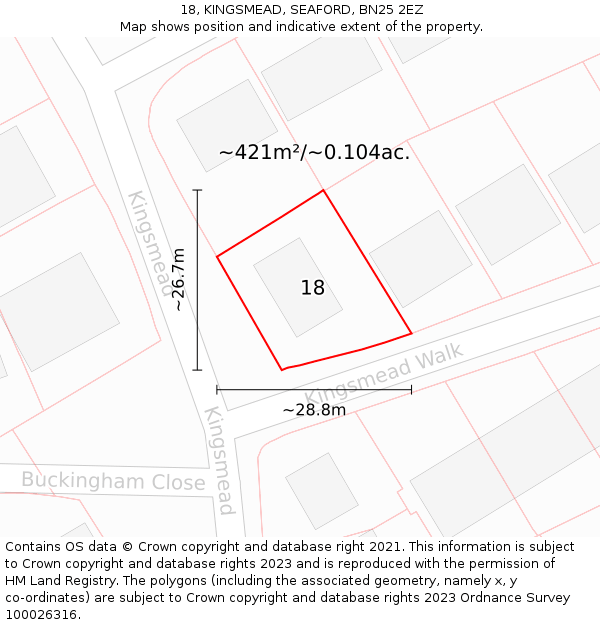 18, KINGSMEAD, SEAFORD, BN25 2EZ: Plot and title map