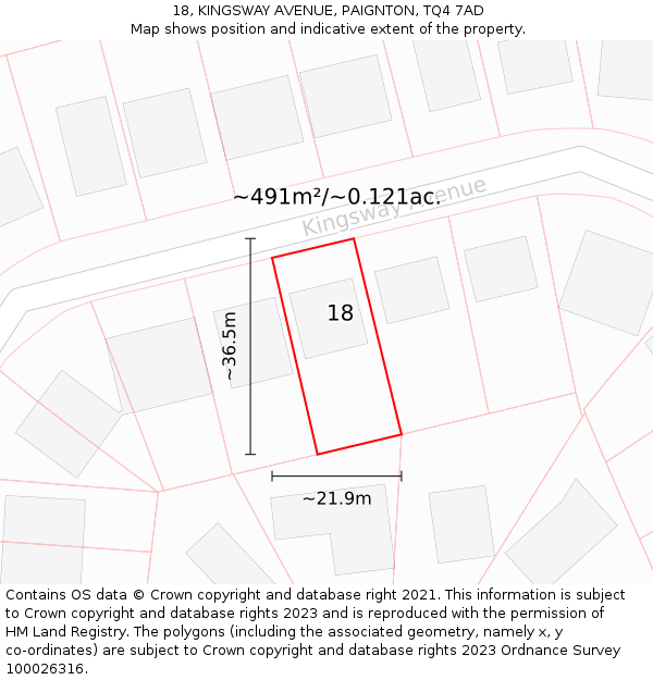 18, KINGSWAY AVENUE, PAIGNTON, TQ4 7AD: Plot and title map