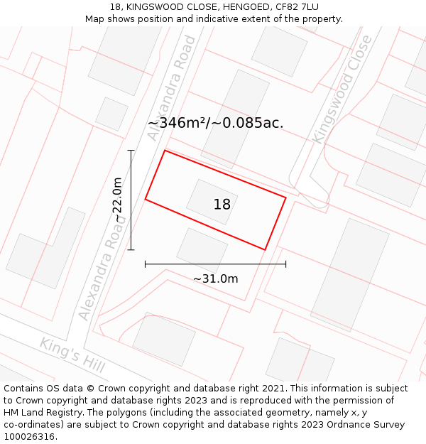 18, KINGSWOOD CLOSE, HENGOED, CF82 7LU: Plot and title map