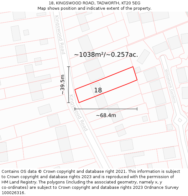 18, KINGSWOOD ROAD, TADWORTH, KT20 5EG: Plot and title map
