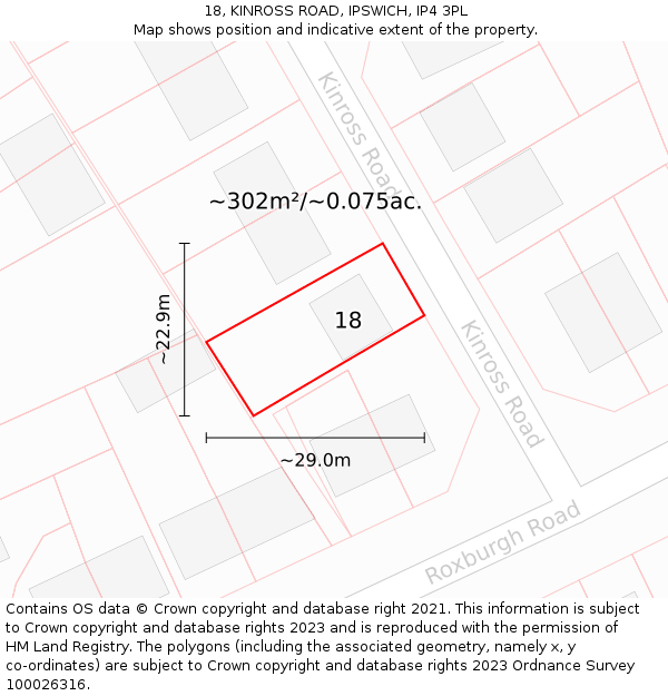 18, KINROSS ROAD, IPSWICH, IP4 3PL: Plot and title map