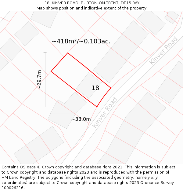 18, KINVER ROAD, BURTON-ON-TRENT, DE15 0AY: Plot and title map