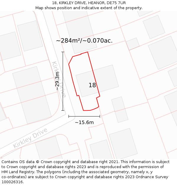 18, KIRKLEY DRIVE, HEANOR, DE75 7UR: Plot and title map