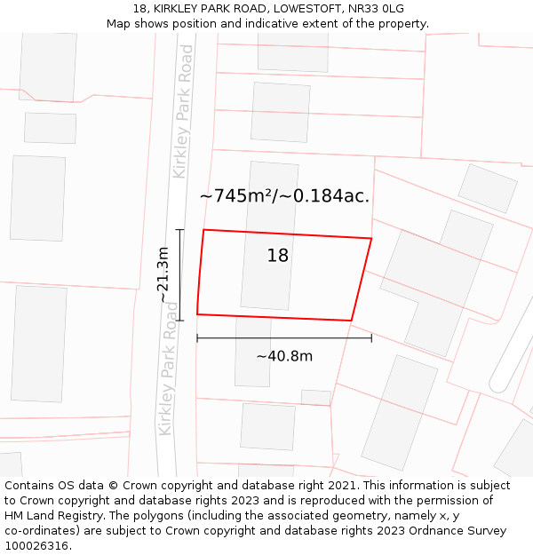 18, KIRKLEY PARK ROAD, LOWESTOFT, NR33 0LG: Plot and title map
