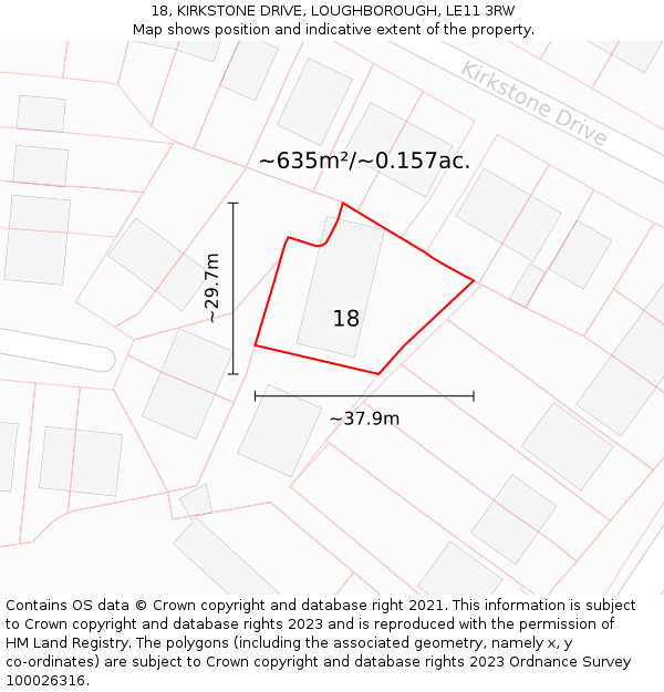 18, KIRKSTONE DRIVE, LOUGHBOROUGH, LE11 3RW: Plot and title map