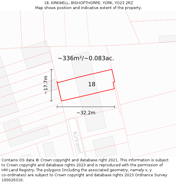 18, KIRKWELL, BISHOPTHORPE, YORK, YO23 2RZ: Plot and title map