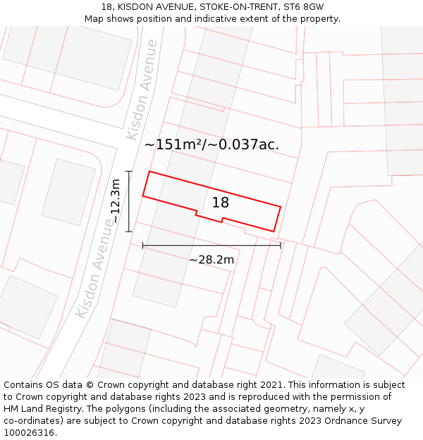 18, KISDON AVENUE, STOKE-ON-TRENT, ST6 8GW: Plot and title map