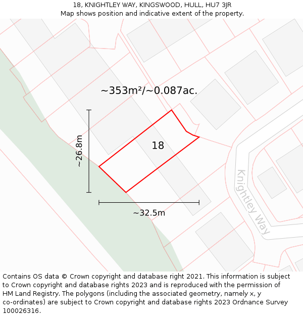 18, KNIGHTLEY WAY, KINGSWOOD, HULL, HU7 3JR: Plot and title map