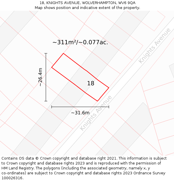 18, KNIGHTS AVENUE, WOLVERHAMPTON, WV6 9QA: Plot and title map