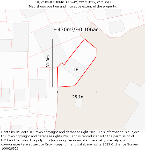 18, KNIGHTS TEMPLAR WAY, COVENTRY, CV4 9XU: Plot and title map