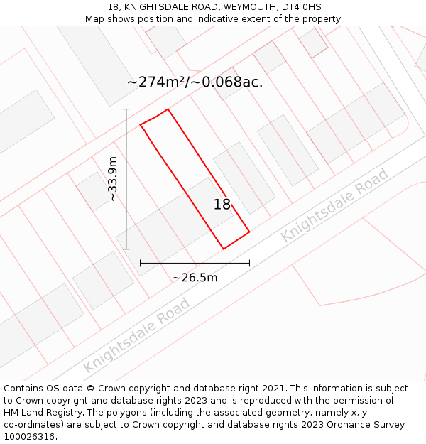 18, KNIGHTSDALE ROAD, WEYMOUTH, DT4 0HS: Plot and title map