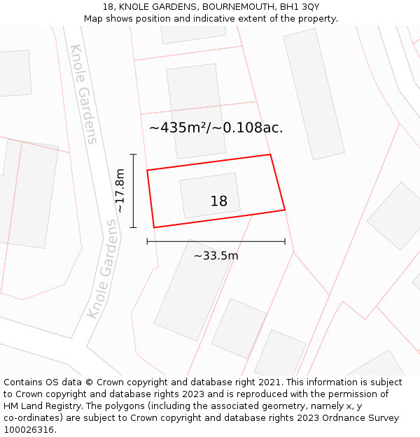 18, KNOLE GARDENS, BOURNEMOUTH, BH1 3QY: Plot and title map