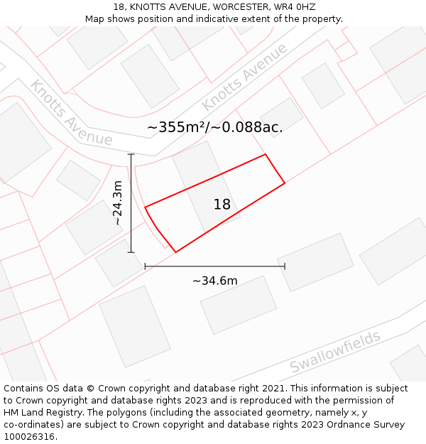 18, KNOTTS AVENUE, WORCESTER, WR4 0HZ: Plot and title map