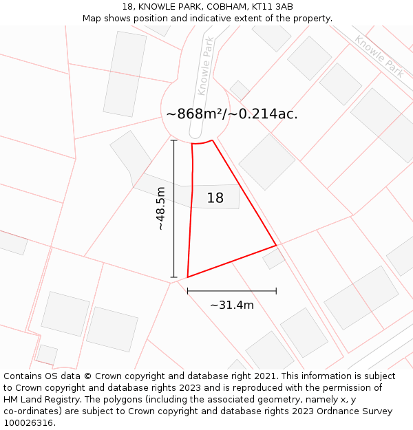 18, KNOWLE PARK, COBHAM, KT11 3AB: Plot and title map
