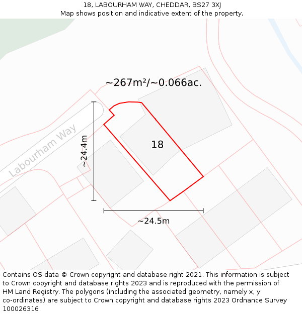 18, LABOURHAM WAY, CHEDDAR, BS27 3XJ: Plot and title map