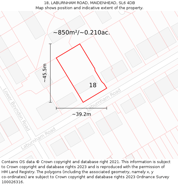 18, LABURNHAM ROAD, MAIDENHEAD, SL6 4DB: Plot and title map